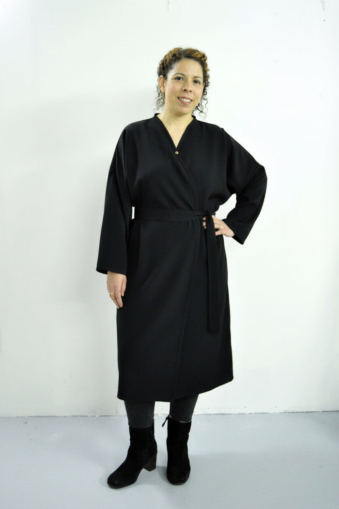Style # 3500N Long Wrap Robe in Silkara Black
