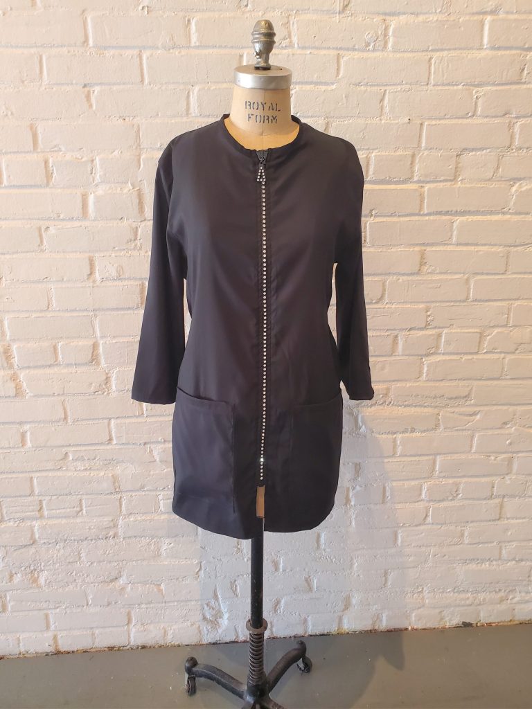 Style #95B Rhinestone Zip Front Smock - No Collar