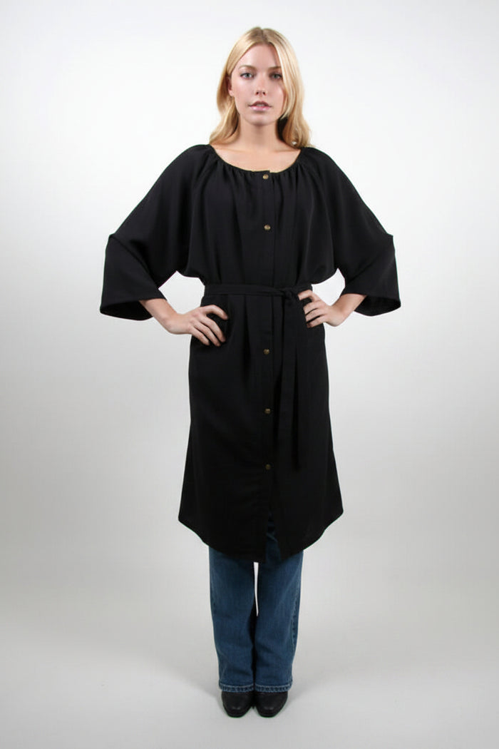Style #86-G  Elastic Neck Robe in Peachskin fabric Black