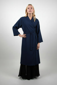 Style #98P Long Fitted Robe in Peachskin Navy
