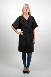 Style #85N Kimono Style Wrap Front in Nylon / Poly Iridescent Silkara Black